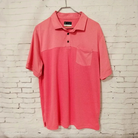 Jack Nicklaus Lux touch Men's Sz Large Striped Golf Polo Shirt Gold Bear Coral - Picture 1 of 8